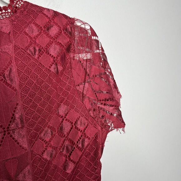 Anthropologie Foxidoe Dress Womens Medium Lace Burgundy Deep V Holiday Party - Picture 7 of 14